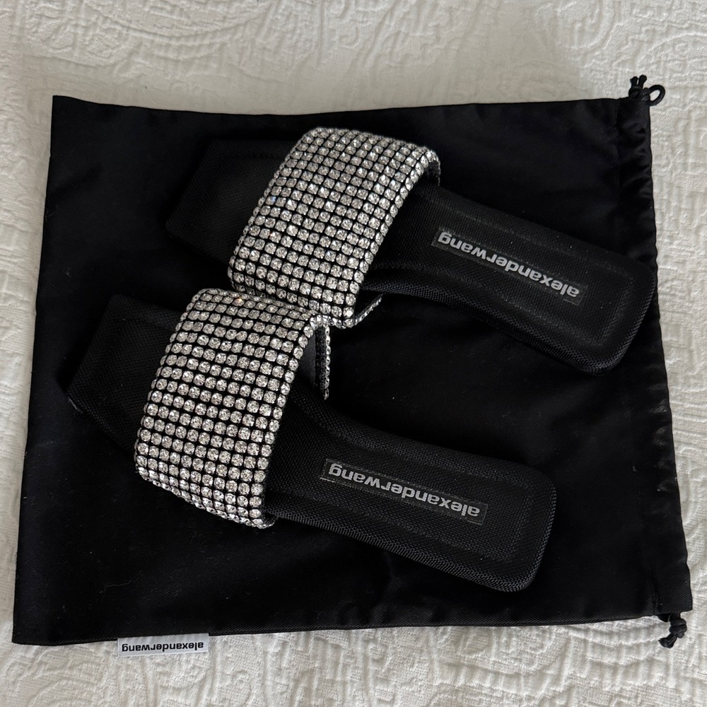 Alexander Wang Black Slide Sandals with Crystal Embellishment